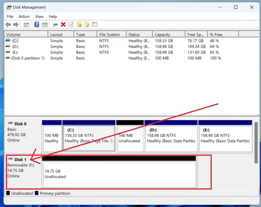 Disk managment tool interface