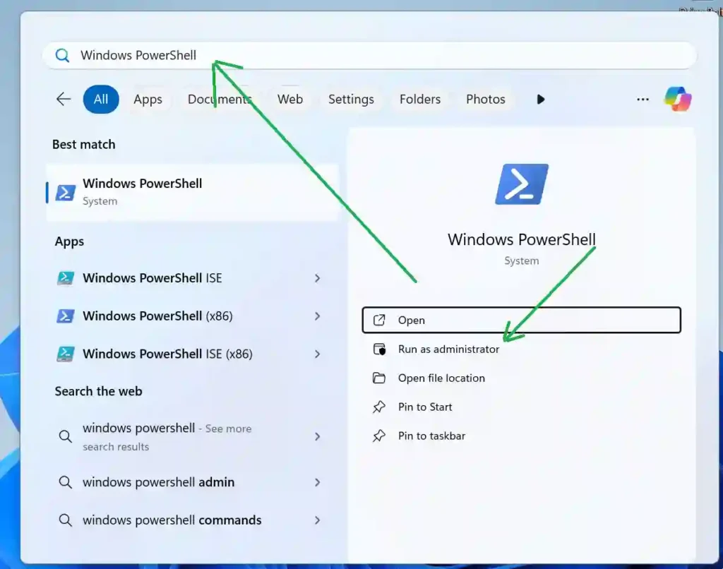 Opening Windows PowerShell to Fix USB drive having Two or More partitions