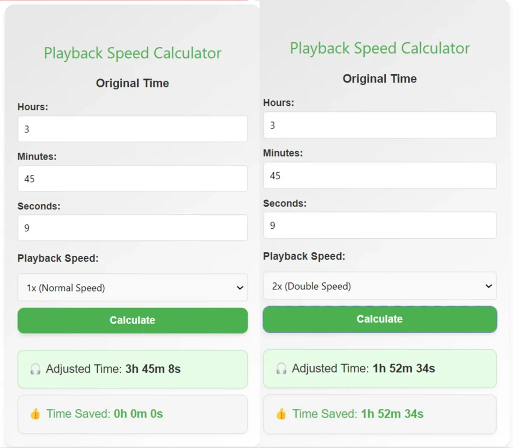 Calculation made using our playback speed calculator