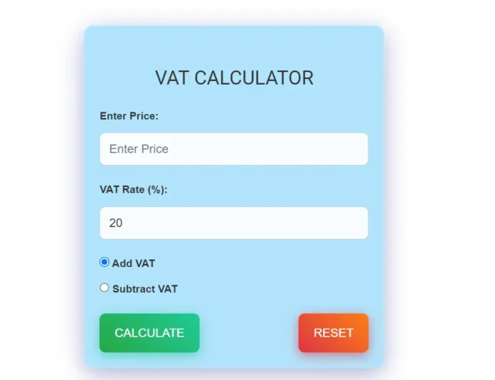 simple VAT calculator to calculate how much would you pay as value added tax when buying of selling something